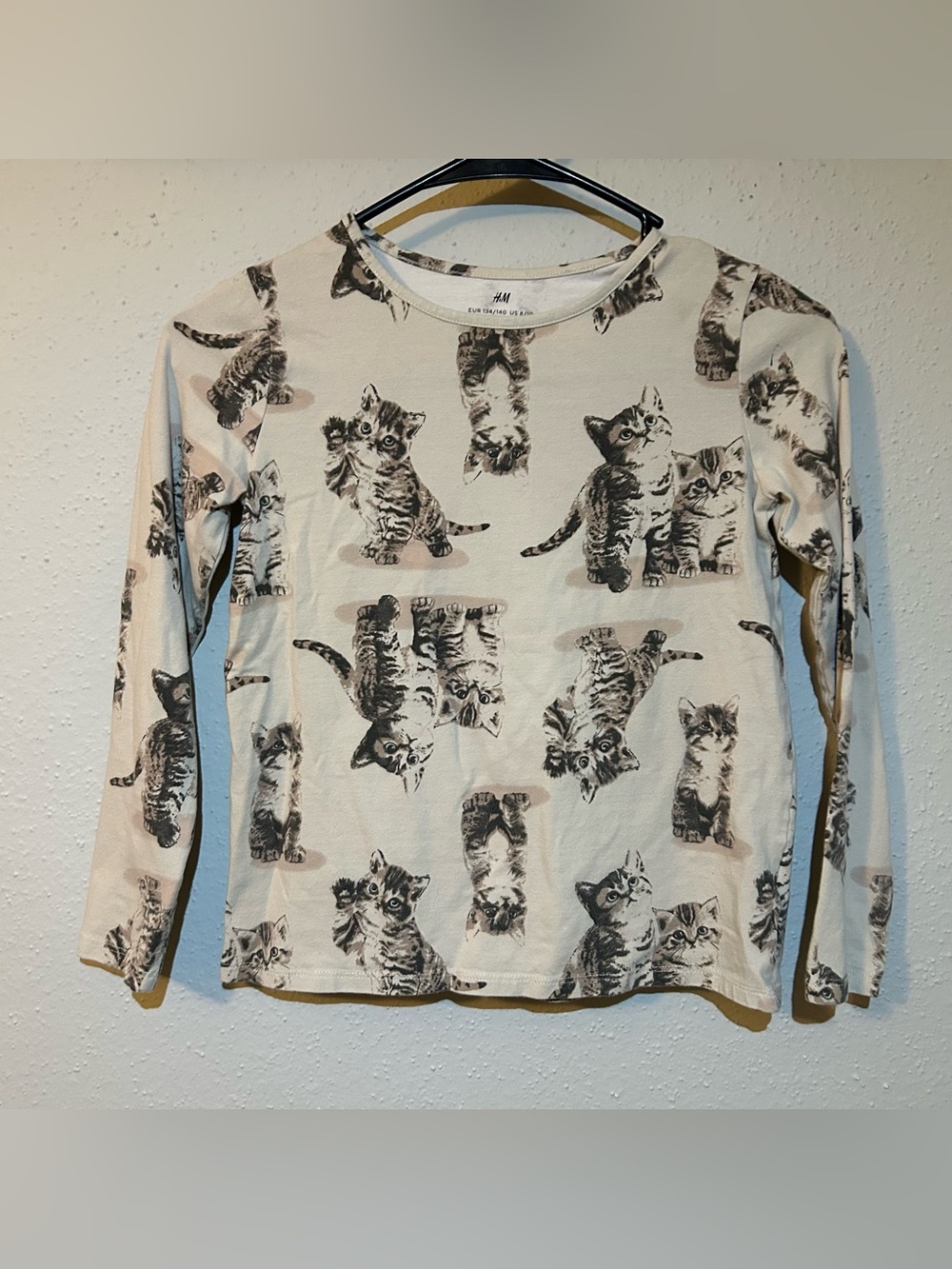 H&M Kitten Print Long Sleeve Top Girls 8/10